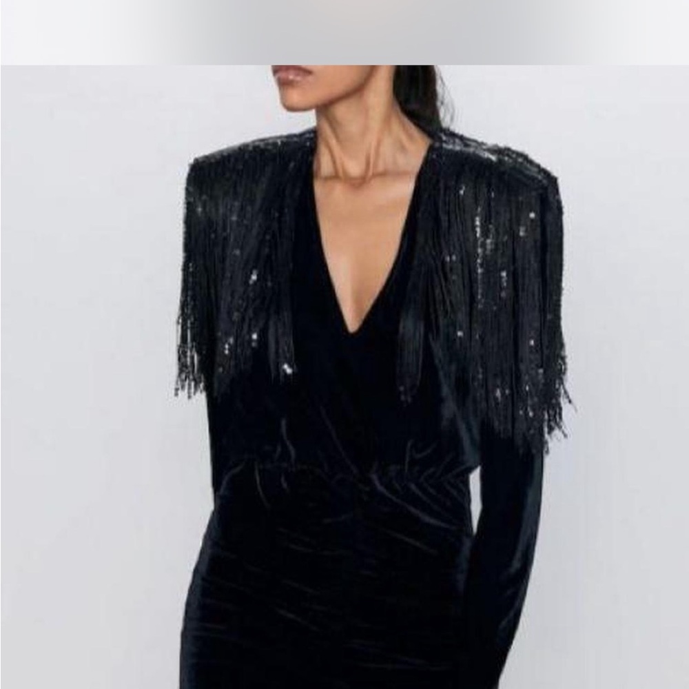 Chic Black Fringe Sequin Dress